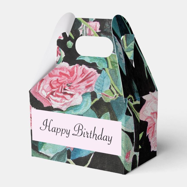 Shabby Rosa ros Blommigt Birthday Cake Favoritbox Presentaskar (Framsidan Sidan)