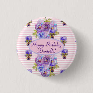 Shabby Rosa ros Blommigt Tea Party Lila Knapp