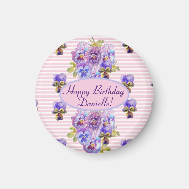 Shabby Rosa ros Blommigt Tea Party Lila Magnet (Framsidan)