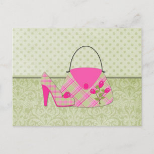 Shabby Rosa ros Purse and Shoe (2) Vykort