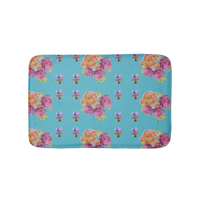 Shabby Rosa ros ro blommigt blommor Bath Mat Badrumsmatta (Framsidan)