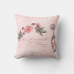 Shabby Roses fransk adress Paris poststämpel Kudde