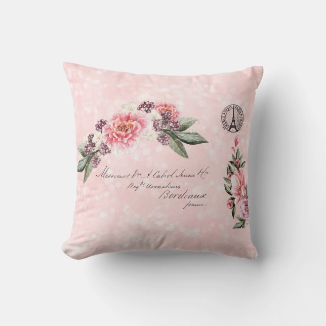 Shabby Roses fransk adress Paris poststämpel Kudde (Framsida)