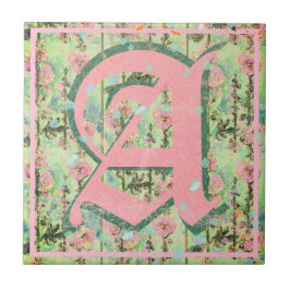 Shabby Shic Distress Monogram Mallow Flowers Kakelplatta