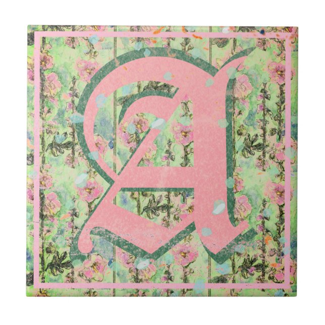 Shabby Shic Distress Monogram Mallow Flowers Kakelplatta (Framsidan)