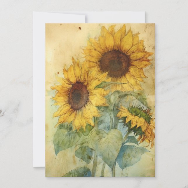 Shabby Sunblommor Watercolor Illustration Flat Kort (Framsida)