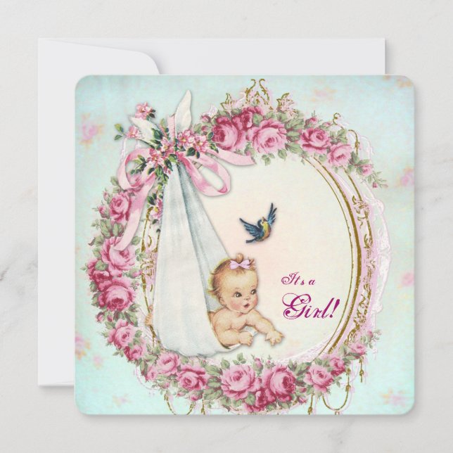 Shabby Vintage Baby Shower Inbjudningar (Framsida)