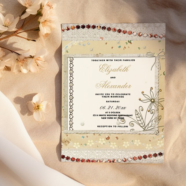 Shabby vintage pastellblommig spets Bröllop  Inbjudningar (Shabby vintage pastel floral lace Wedding )