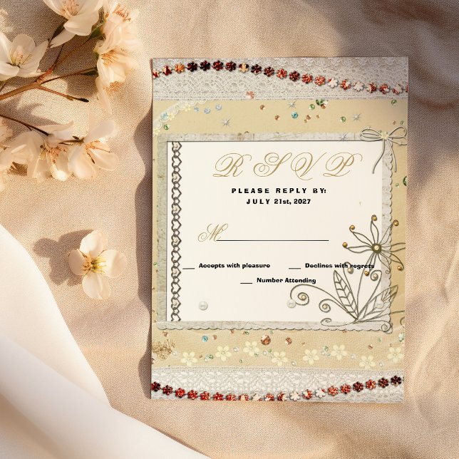 Shabby vintage pastellblommig spets RSVP Inbjudningar (Shabby vintage pastel floral lace RSVP)