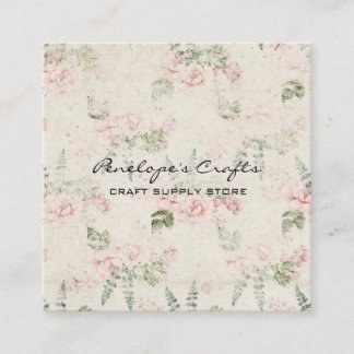 Shabby Vintage Rosa Blommigt Botanical Fyrkantigt Visitkort