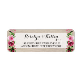 Shabby Vintage Watercolor Ro på Rustic Wood Returadress Etikett
