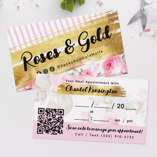 Shabby  Watercolor Ro Guld QR Möte Visitkort (Skapare uppladdad)
