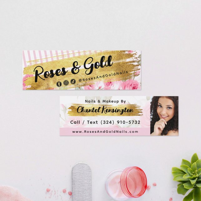 Shabby  Watercolor Ro & Guld Social Photo Mini Visitkort (Skapare uppladdad)