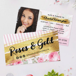 Shabby Watercolor Ro & Guld Social Photo Visitkort