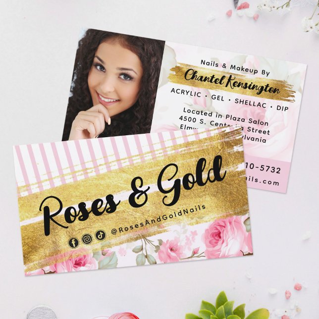 Shabby  Watercolor Ro & Guld Social Photo Visitkort (Skapare uppladdad)
