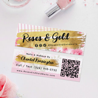 Shabby Watercolor Ro Guld Social QR Code Mini Visitkort