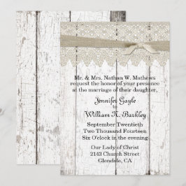 Shabby White Tvättat Wood och Snöre Bröllop Inbjudningar