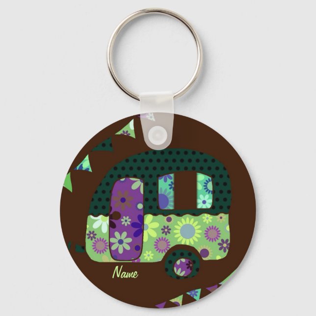 Shabbychic retro-släpfordon, husvagn, husvagn nyckelring (Framsida)