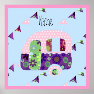 Shabbychic retro-släpfordon, husvagn, husvagn poster