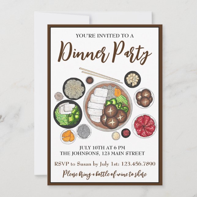 Shabu-Shabu Japansk livsmedelsmiddag Party Hotpot Inbjudningar (Framsida)