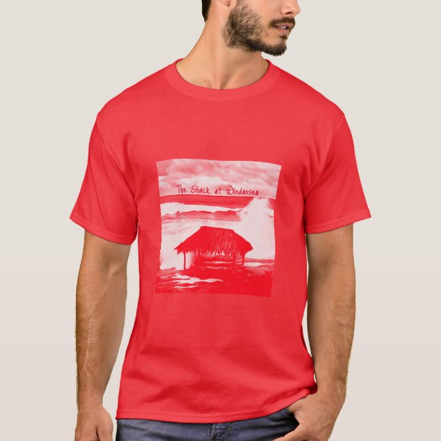 Shack @ Windansea Red Halftone-bild på en röd bild T Shirt (Framsida)
