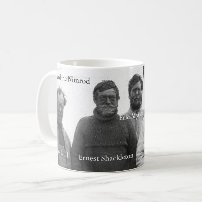 Shackleton och besättning i Antarcticpassionerad Kaffemugg (Framsida vänster)