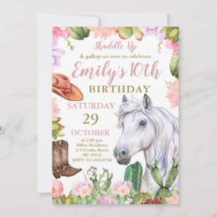 Shaddle Up Birthday, Horse, Cowgirl Födelsedagsfes Inbjudningar
