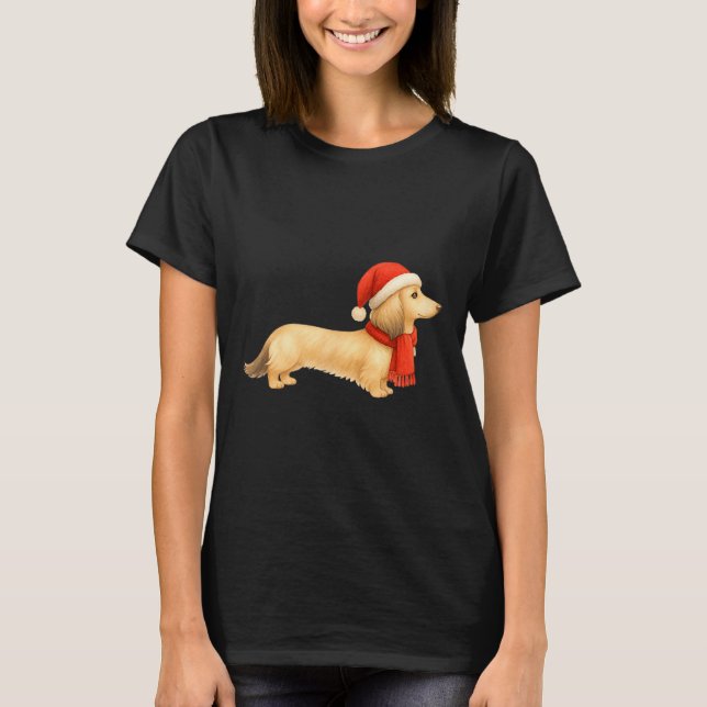 Shaded Cream Christmas Dachshund Dog Mom Funny Cut T Shirt (Framsida)