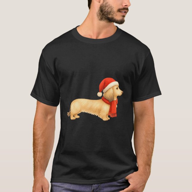 Shaded Cream Christmas Dachshund Dog Mom Funny Cut T Shirt (Framsida)