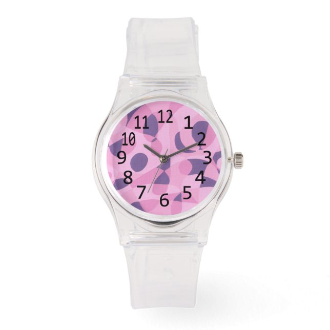 Shader of Rosa Lila Abstrakt Shapes Number Watch Armbandsur (Framsida)