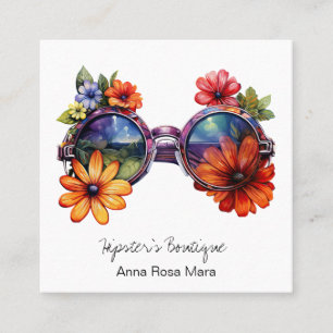 *~* Shades Glasses AP57 Boho QR BoldRetro Flowers Fyrkantigt Visitkort