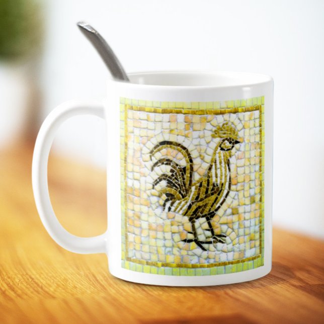 Shades of Beige and Black Mosaic Chicken Art Kaffemugg (Skapare uppladdad)