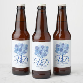 Shades of Blue of Elegant Tree Design Ölflaska Etikett