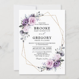 Shades of Dusty Lila Blooms Geometric Bröllop Inbjudningar