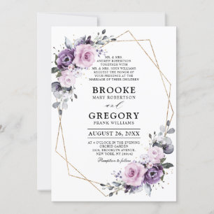 Shades of Dusty Lila Blooms Geometric Bröllop Inbjudningar