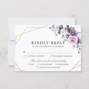 Shades of Dusty Lila Blooms Geometric Bröllop RS OSA Kort