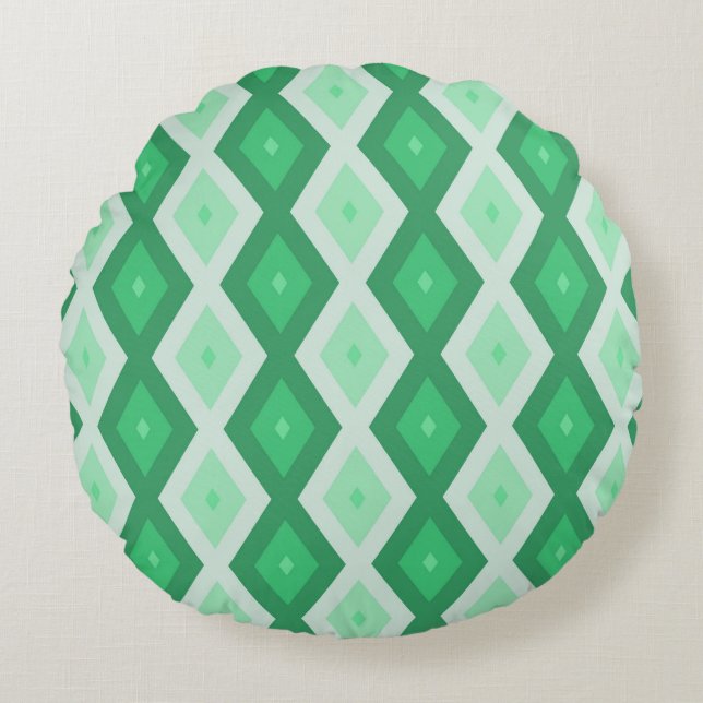 Shades of green diamond pattern rund kudde (Framsidan)