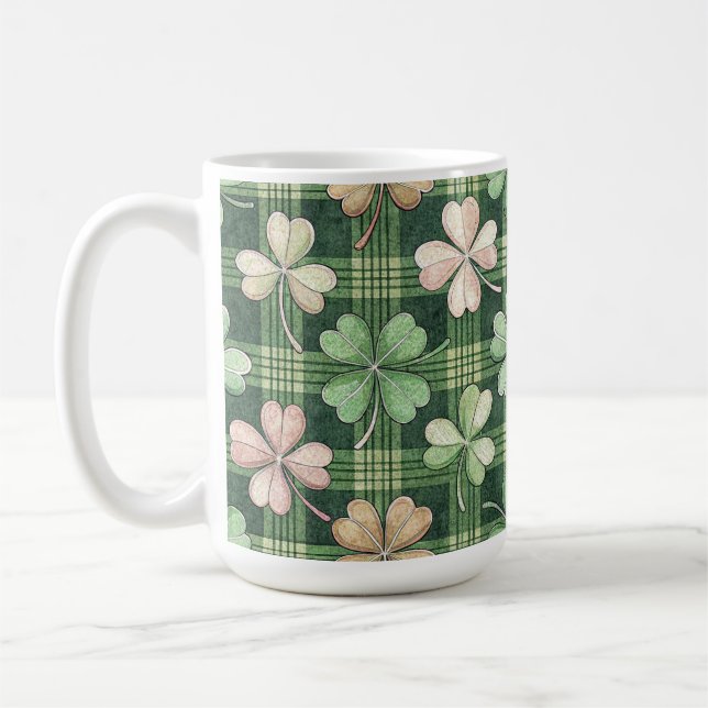 SHADES OF GREEN & PINK IRISH CELTIC SHAMROCKS  KAFFEMUGG (Vänster)