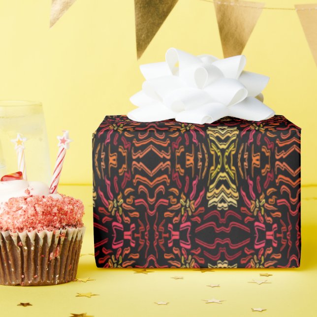 Shades Of Orange Red Yellow Ribbon Art Design Presentpapper (Födelsedagsfest)