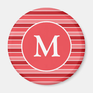 Shades of Red and White Striped Monogrammed Magnet