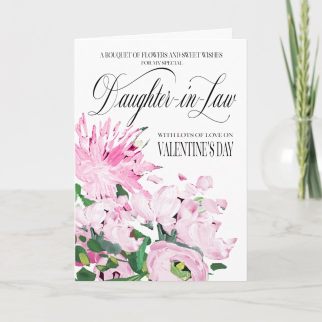 Shades of Rosa Bouquet Valentine Dotter-in-Law Kort (Framsida)