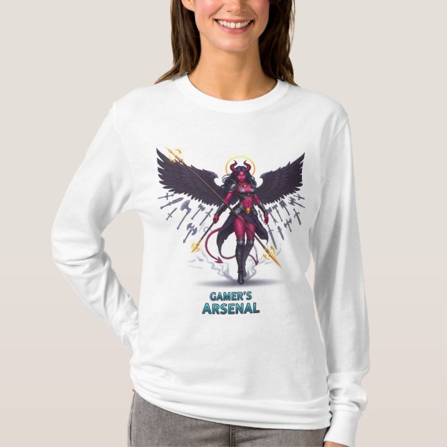 "Shadow Arsenal: Djävulen Angel Gamer" T Shirt (Framsida)