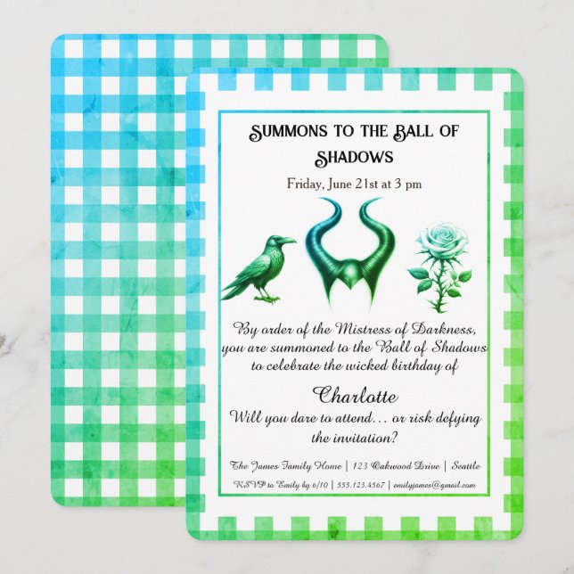 Shadow Ball Dark Fantasy Birthday Design Script Inbjudningar (Fram/baksida)