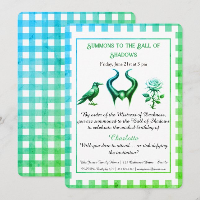 Shadow Ball Dark Fantasy Birthday Design Script Inbjudningar (Fram/baksida)