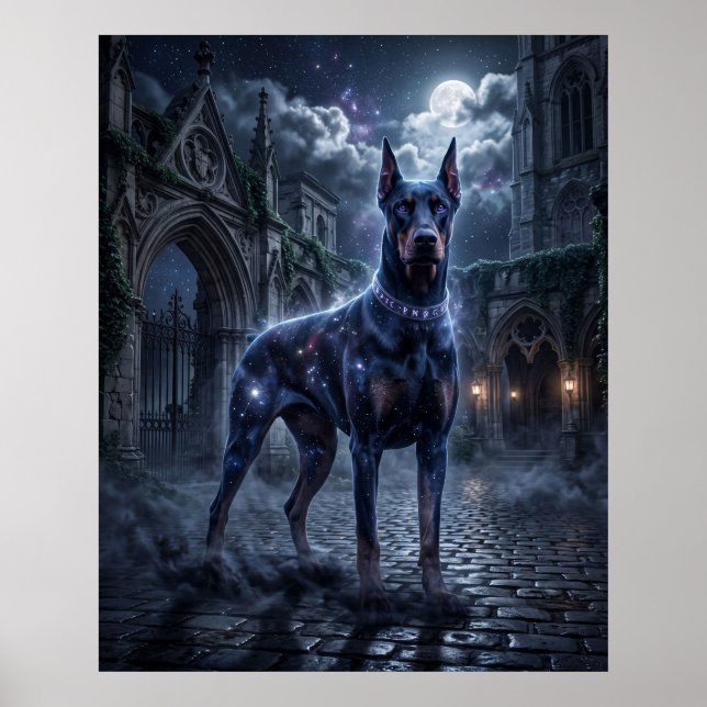 Shadow Doberman Midnattsmåne Konst Poster (Framsidan)