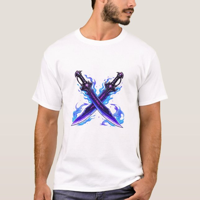 Shadow Dual Daggers Fantasy Weapon, Dark RPG Anime T Shirt (Framsida)