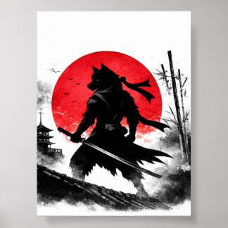 Shadow Ninja Wolf Japanese pastor print Poster