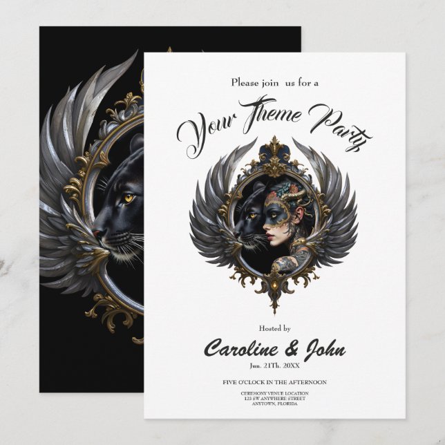 Shadow Queen – Panter Spirit Emblem.  Inbjudningar (Fram/baksida)