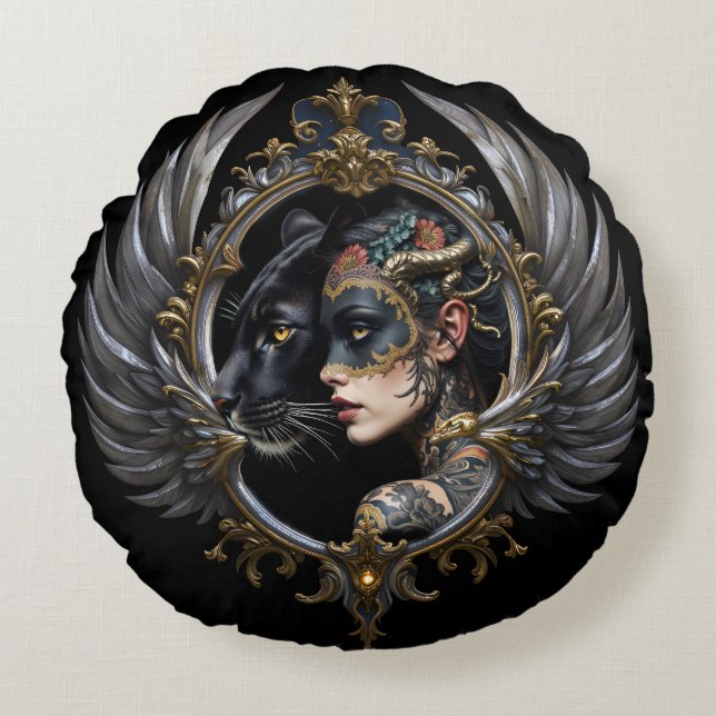 Shadow Queen – Panther Spirit Emblem. Rund Kudde (Framsidan)