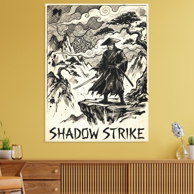 Shadow Strike Samurai Ink Art Canvas Print (Insitu (Vardagsrum))